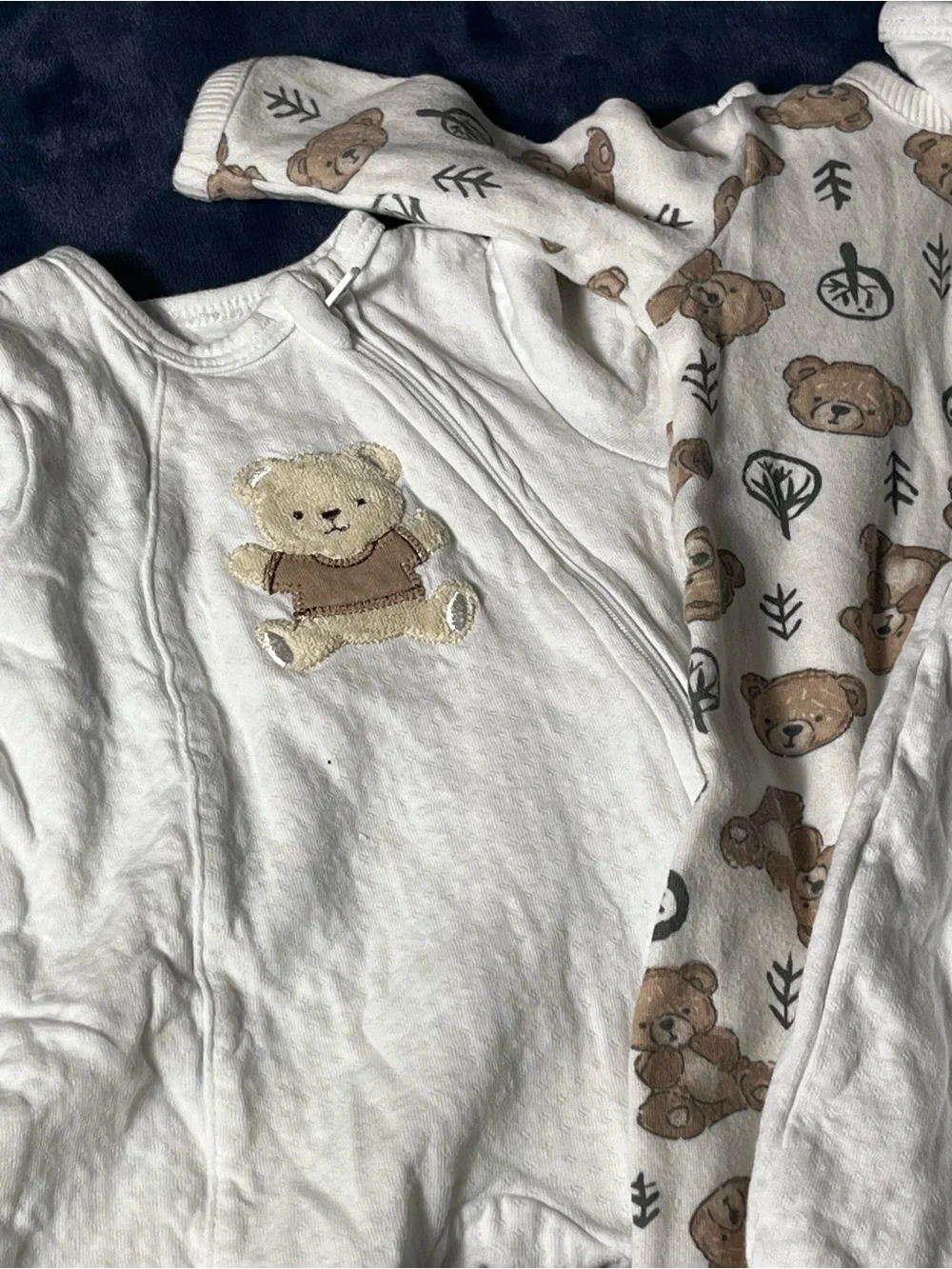 Twin Set With A Back-up. Cream Teddy Footed Onesies  3-pc set
